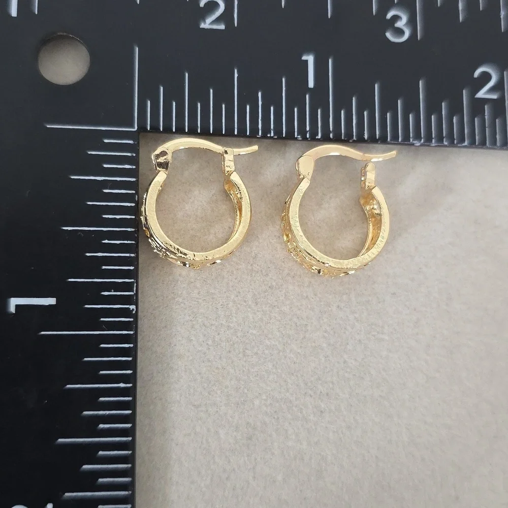 Gold Filled Small Hoop Earrings Heart Detail